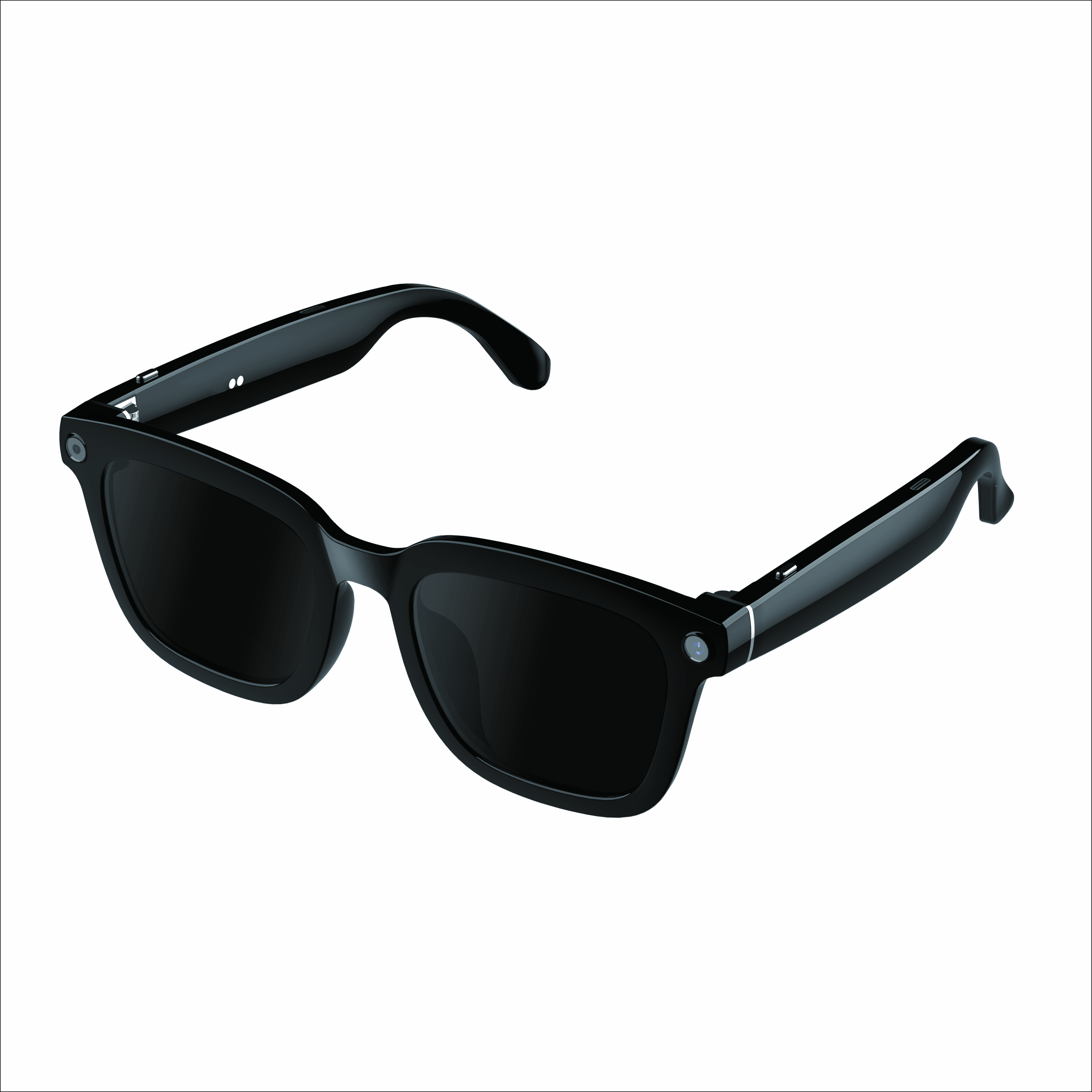 V03T5 AI Smart glasses front view, sleek design with modern frame, metallic finish