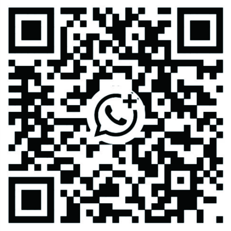 QR code linking to company WhatsApp contact, black and white square pattern
